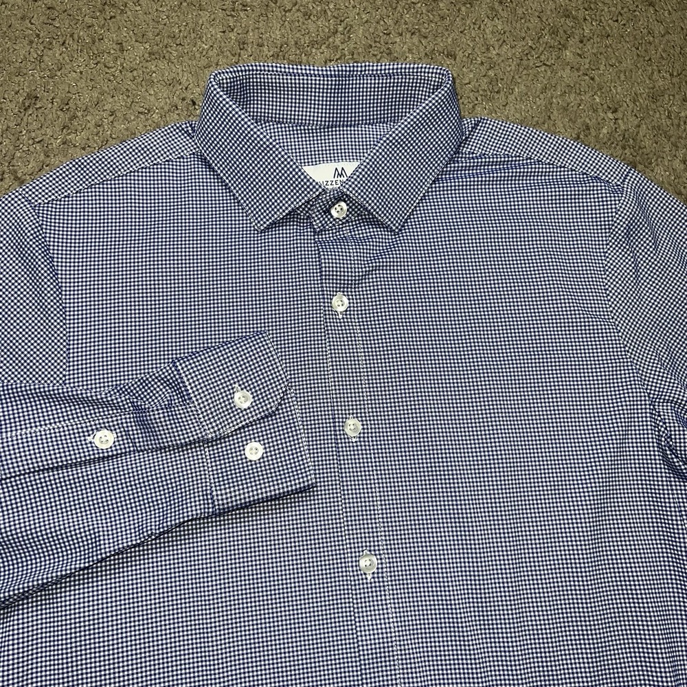 Mizzen+Main Button Down Shirt Mens Medium Blue Plaid Gingham Trim Fit